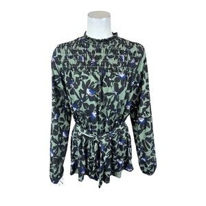 Girl With Curves Womens Pullover Knit Smocked Neck Tunic Top Floral X-Large Size